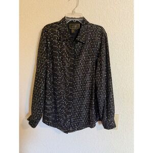 Diane Gilman Silk Sequin Blouse Black Iridescent Long Sleeve Button Down Shirt M